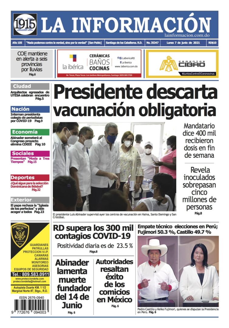 Portada Periódico La Información, Martes 08 Junio, 2021