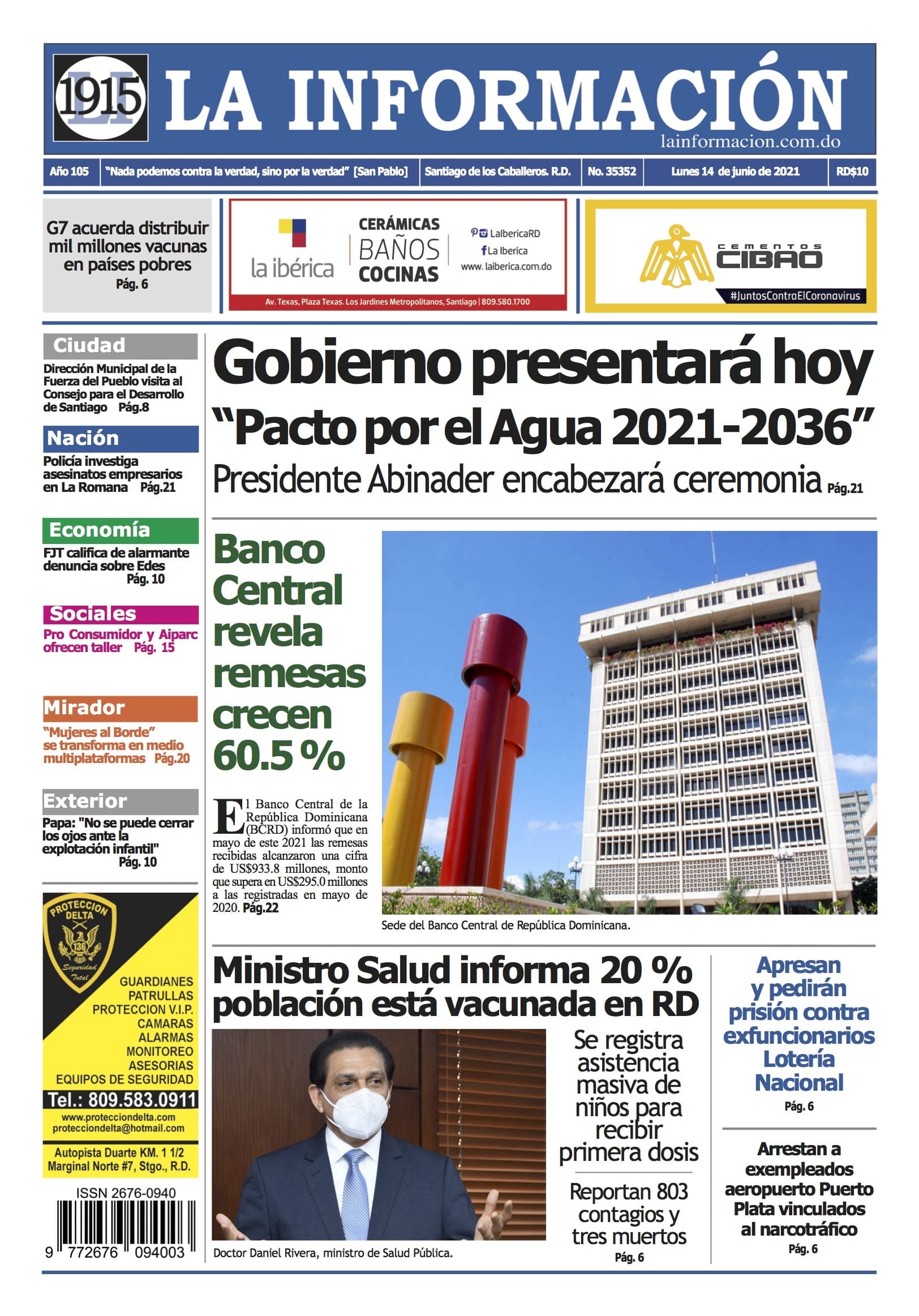 Portada Periódico La Información, Martes 15 Junio, 2021