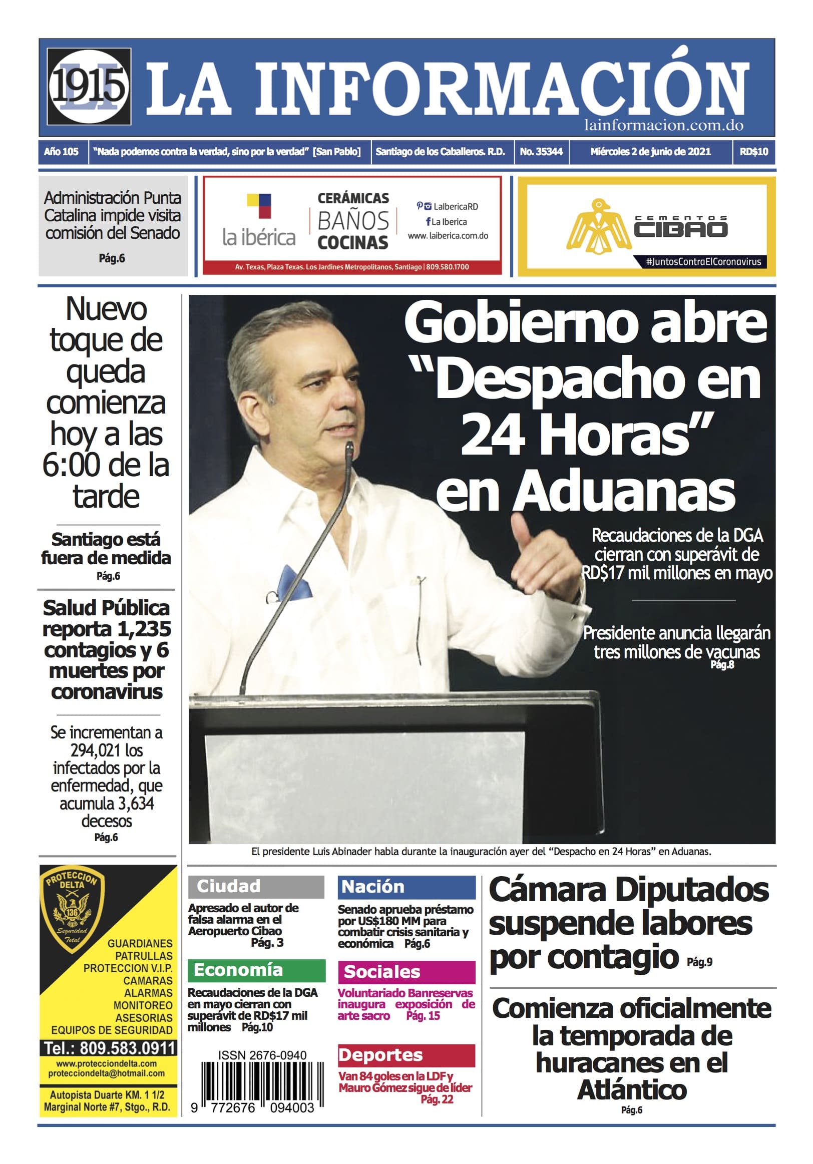 Portada Periódico La Información, Miércoles 02 Junio, 2021