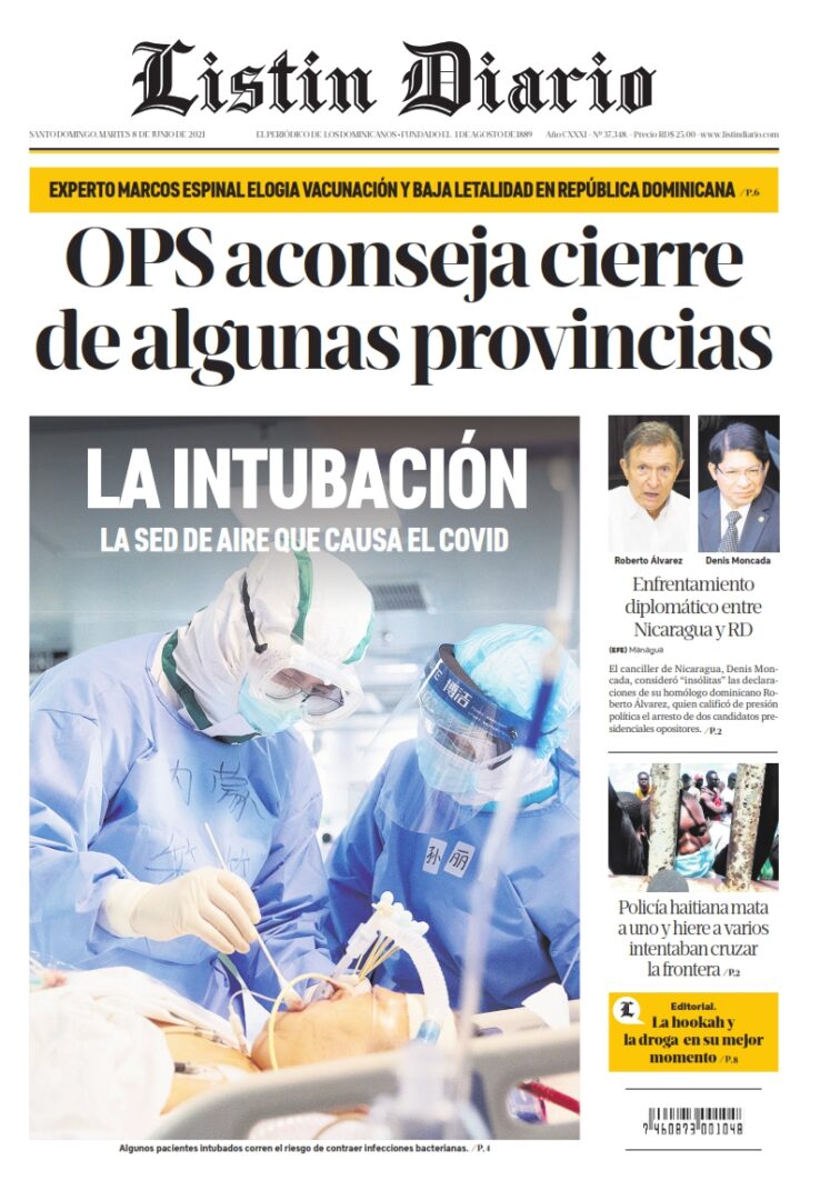 Portada Periódico Listín Diario, Martes 08 Junio, 2021