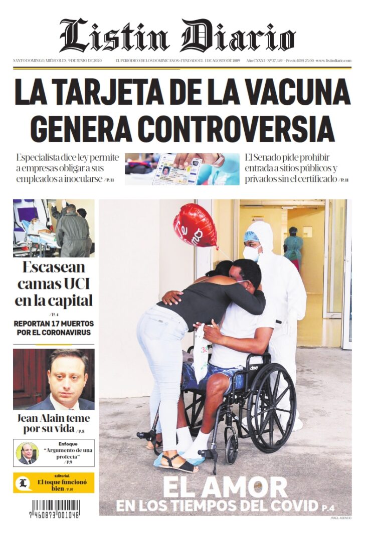 Portada Periódico Listín Diario, Miércoles 09 Junio, 2021