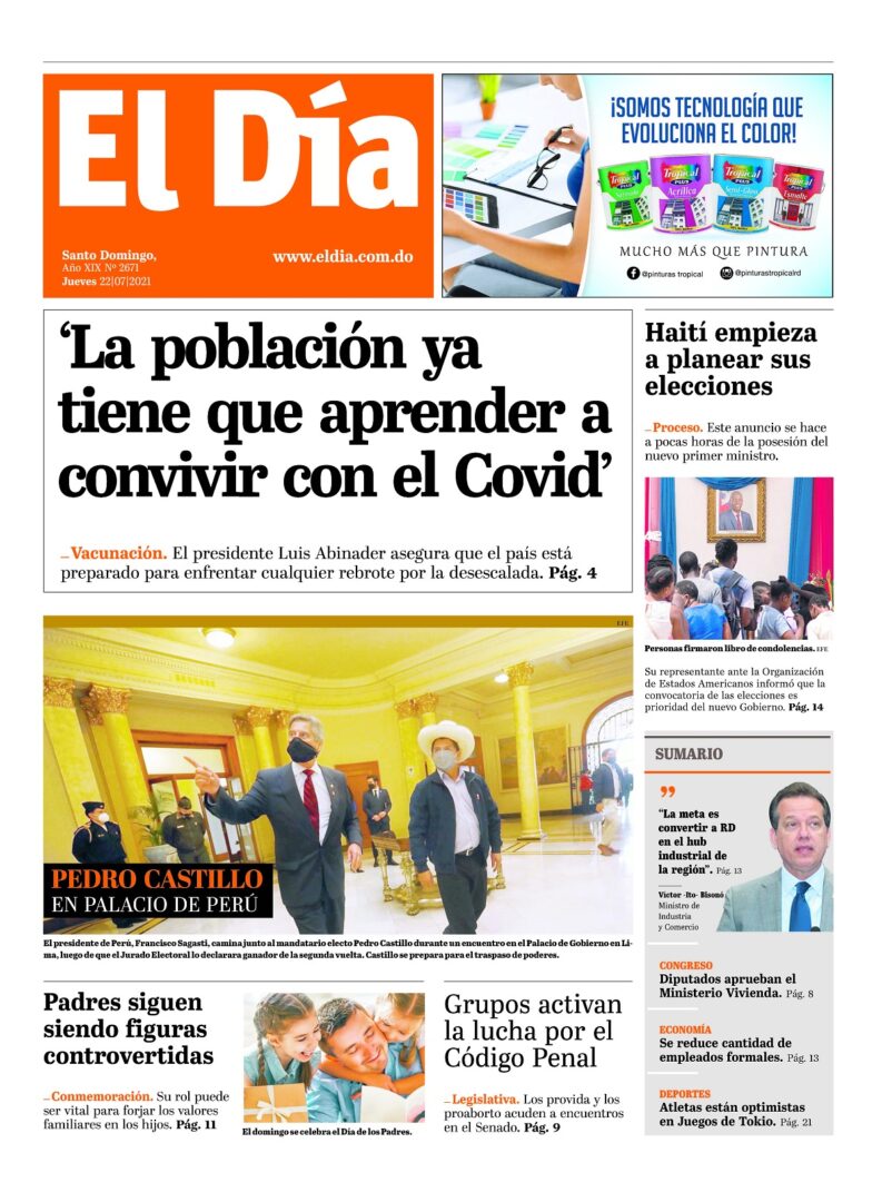 Portada Periódico El Día, Jueves 22 Julio, 2021