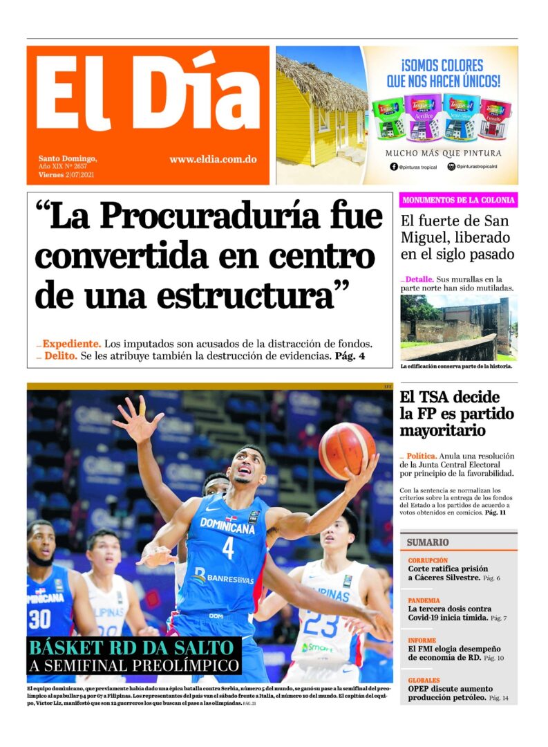 Portada Periódico El Día, Miércoles 28 Julio, 2021