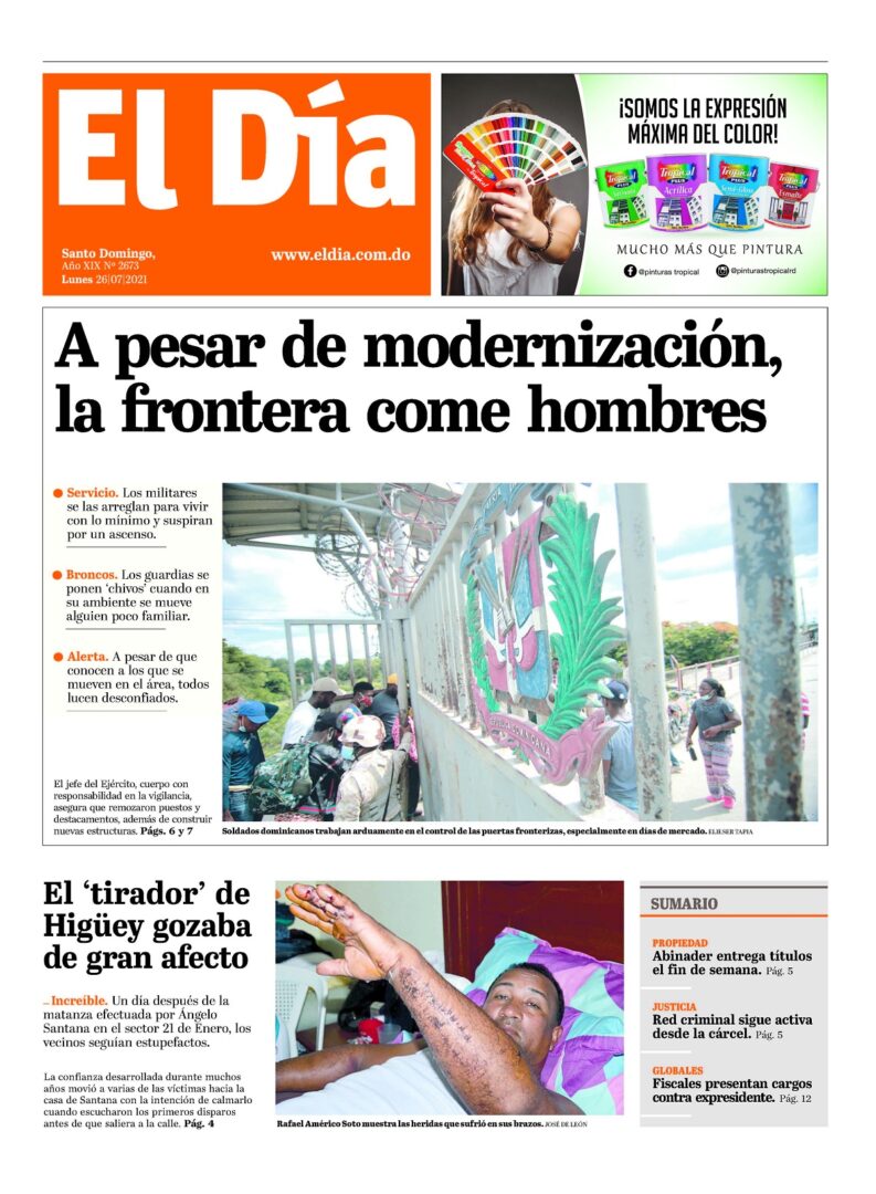 Portada Periódico El Día, Viernes 30 Julio, 2021