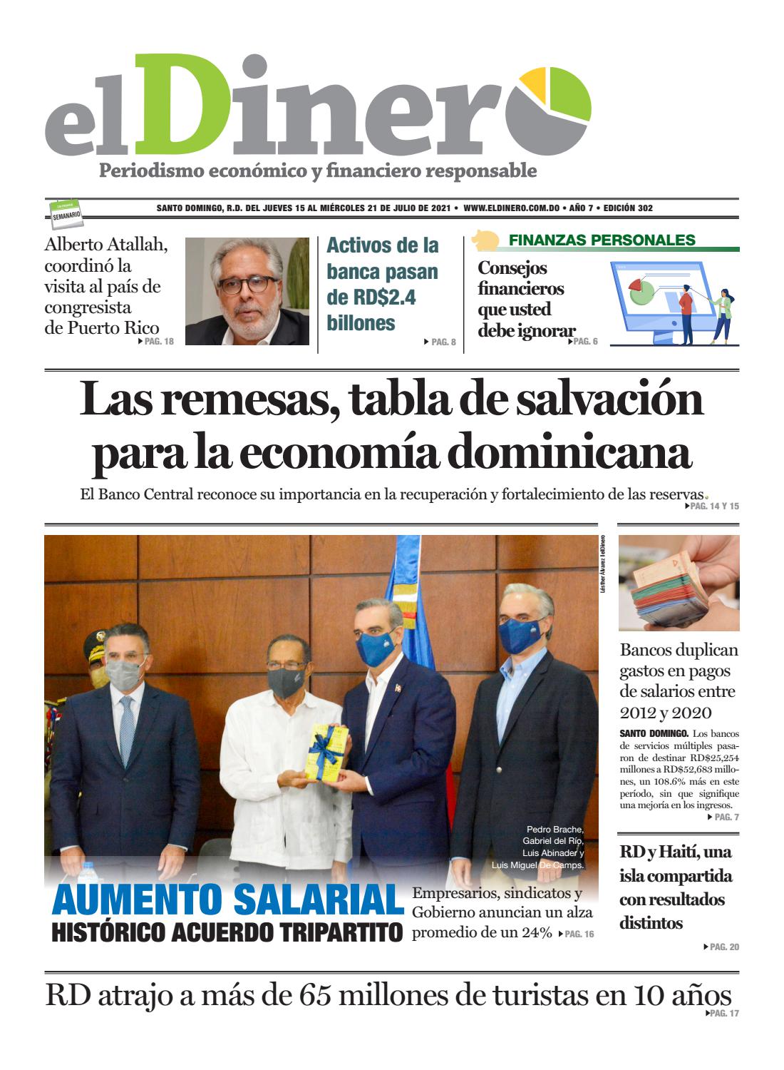 Portada Periódico El Dinero, Jueves 15 Julio, 2021