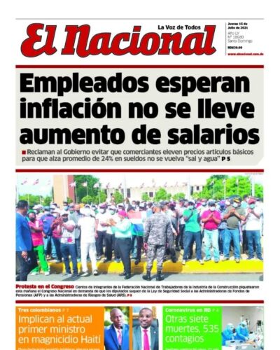 Portada Periódico El Nacional, Jueves 15 Julio, 2021