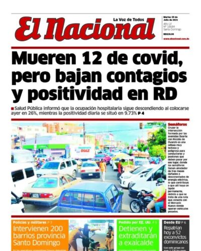 Portada Periódico El Nacional, Martes 20 Julio, 2021