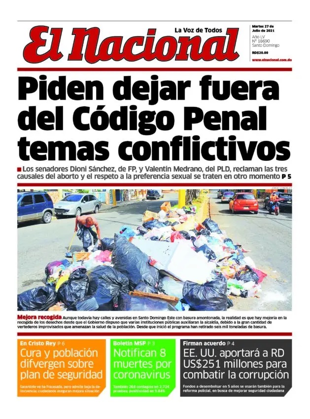 Portada Periódico El Nacional, Martes 27 Julio, 2021