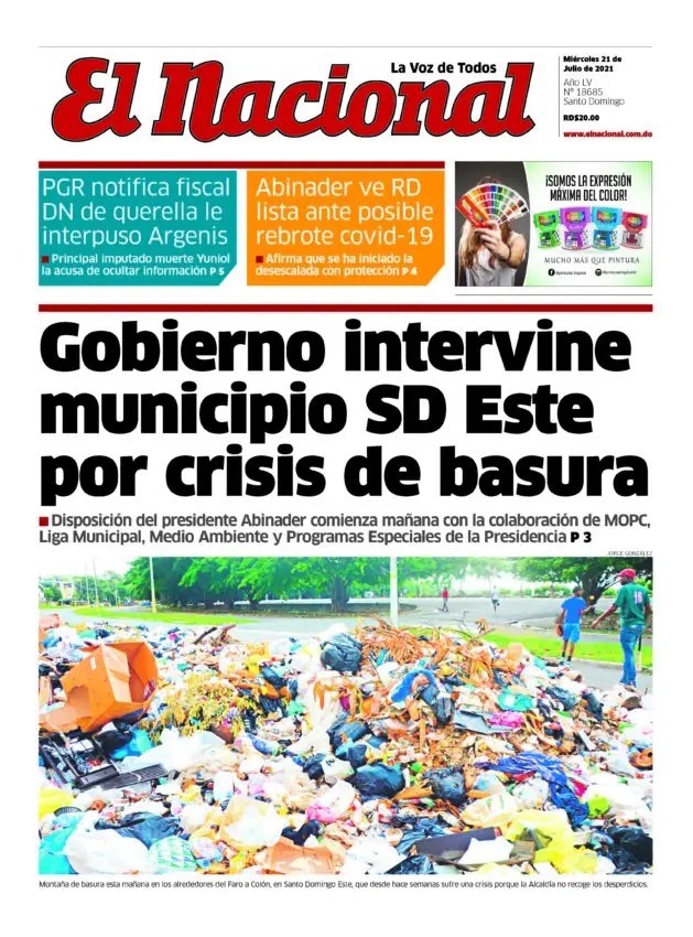 Portada Periódico El Nacional, Miércoles 21 Julio, 2021