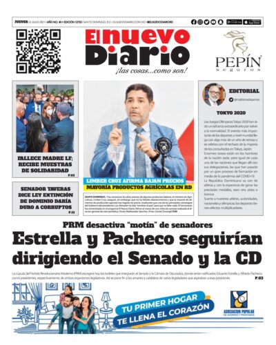Portada Periódico El Nuevo Diario, Jueves 22 Julio, 2021