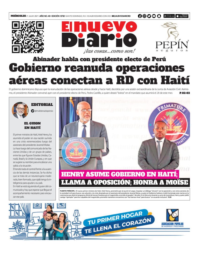 Portada Periódico El Nuevo Diario, Miércoles 21 Julio, 2021
