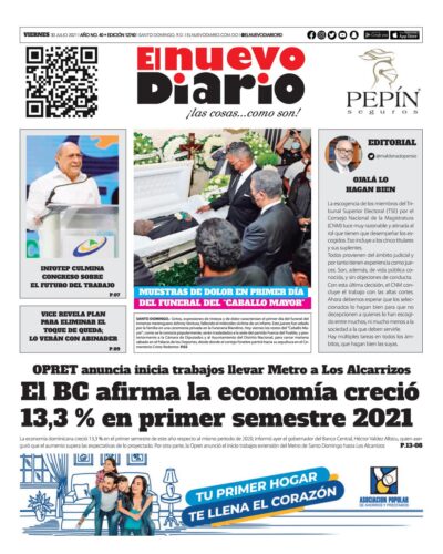 Portada Periódico El Nuevo Diario, Viernes 30 Julio, 2021