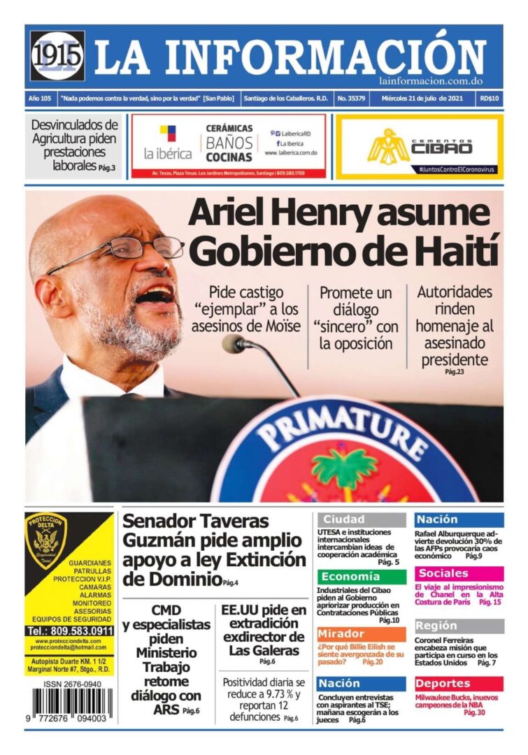 Portada Periódico La Información, Jueves 22 Julio, 2021
