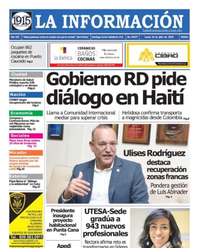 Portada Periódico La Información, Lunes 19 Julio, 2021