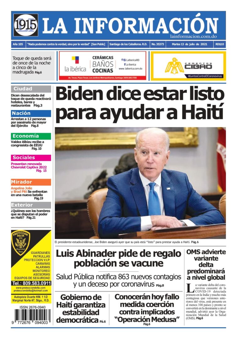 Portada Periódico La Información, Martes 13 Julio, 2021