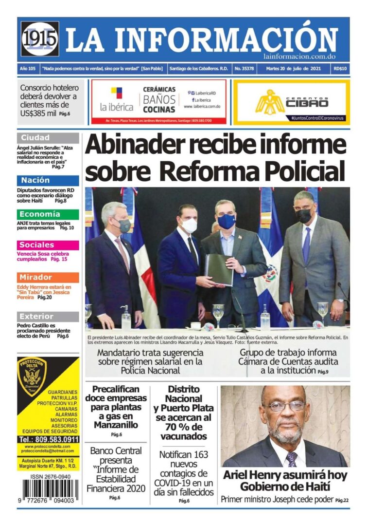 Portada Periódico La Información, Martes 20 Julio, 2021