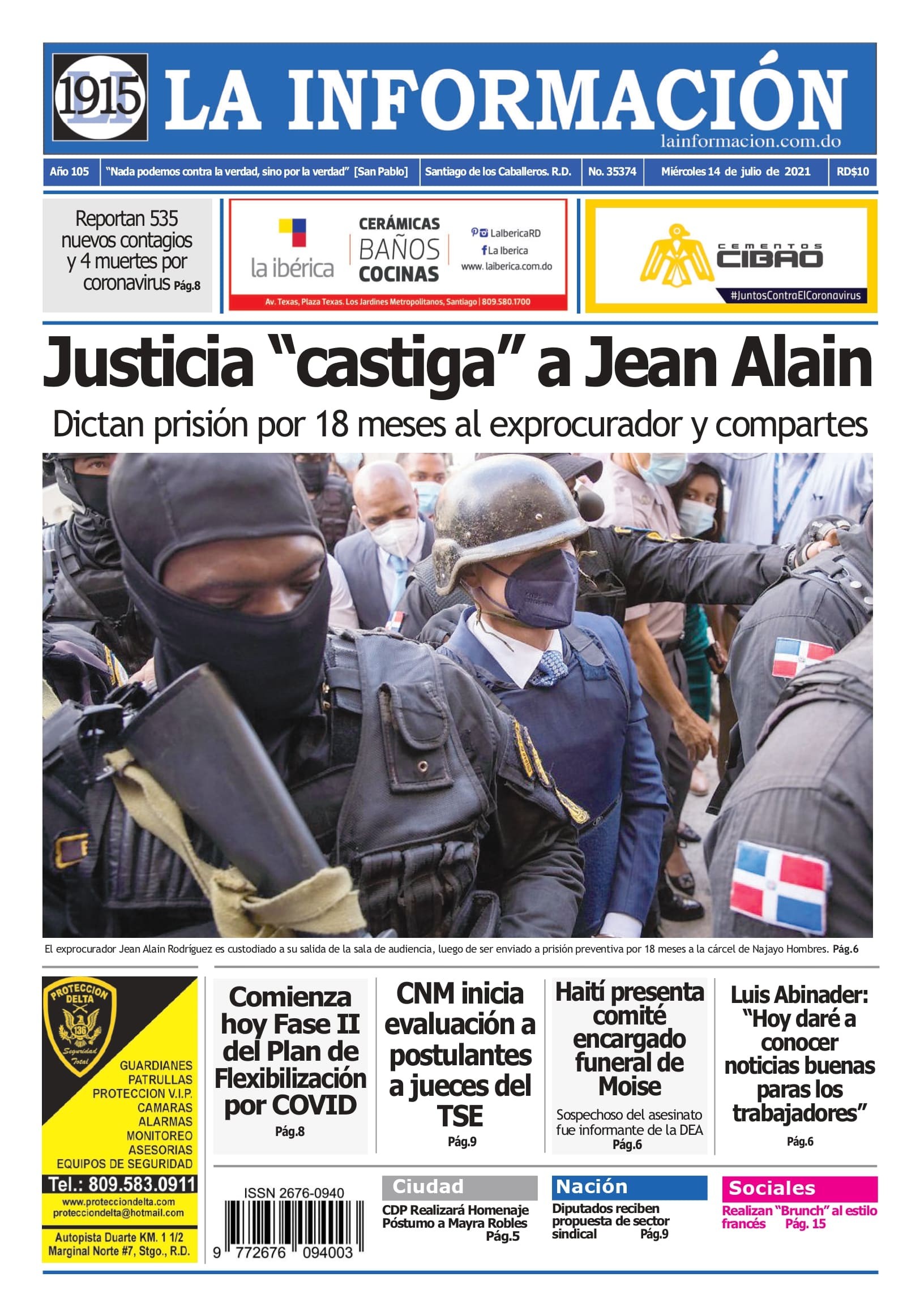 Portada Periódico La Información, Miércoles 14 Julio, 2021