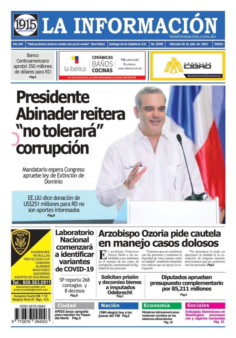 Portada Periódico La Información, Miércoles 28 Julio, 2021