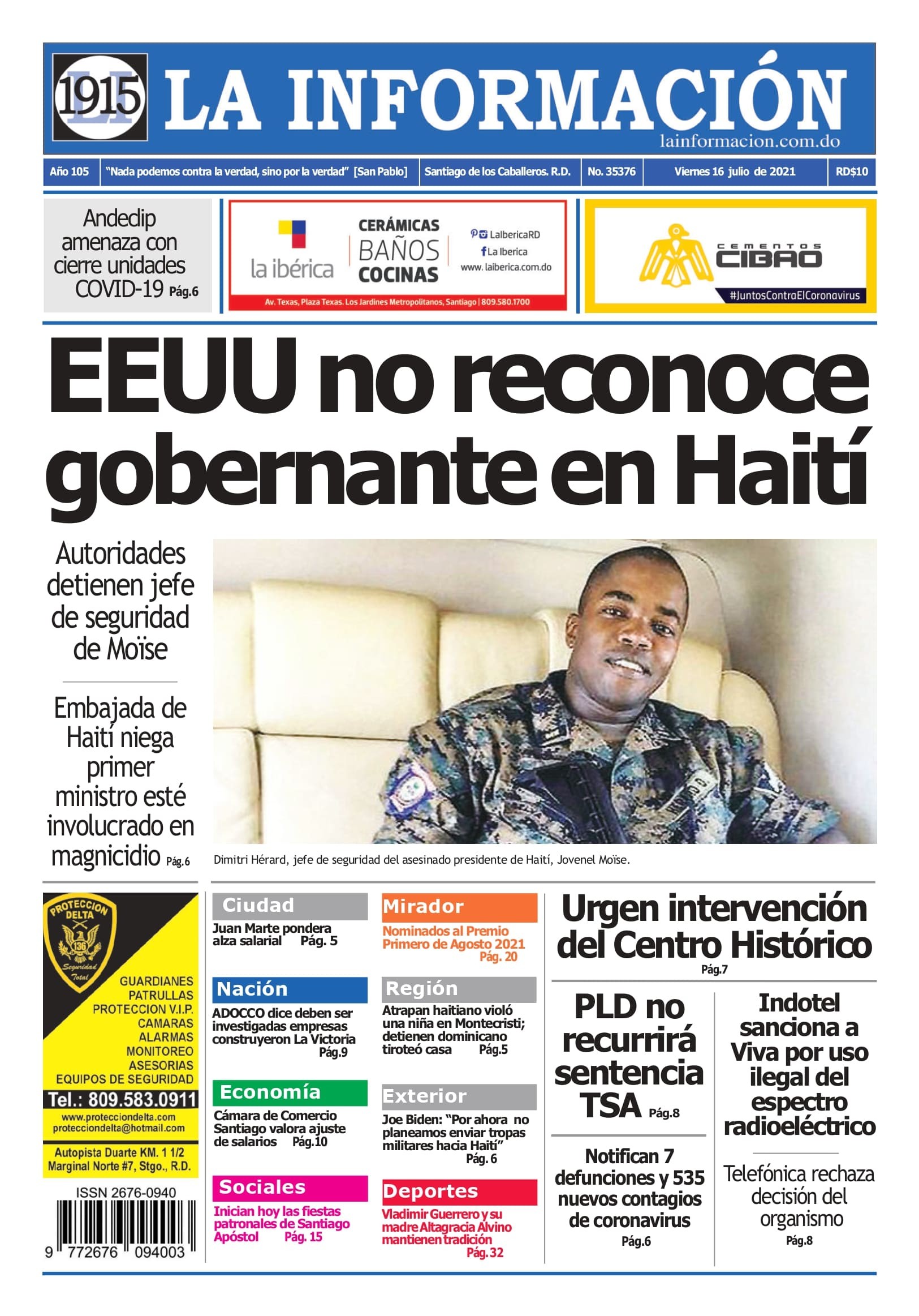 Portada Periódico La Información, Viernes 16 Julio, 202