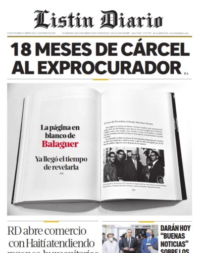 Portada Periódico Listín Diario, Miércoles 14 Julio, 2021