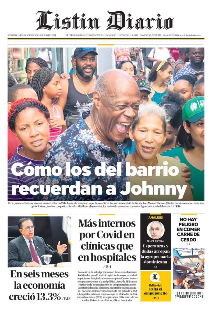 Portada Periódico Listín Diario, Viernes 30 Julio, 2021