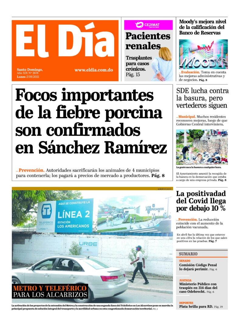 Portada Periódico El Día, Lunes 02 Agosto, 2021