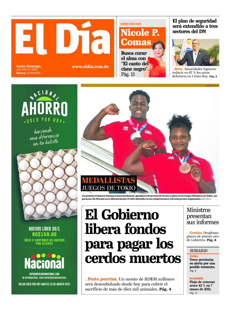 Portada Periódico El Día, Martes 10 Agosto, 2021