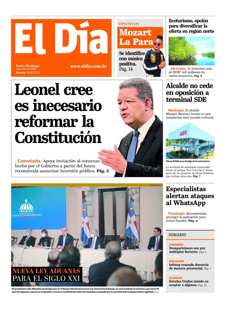 Portada Periódico El Día, Martes 24 Agosto, 2021