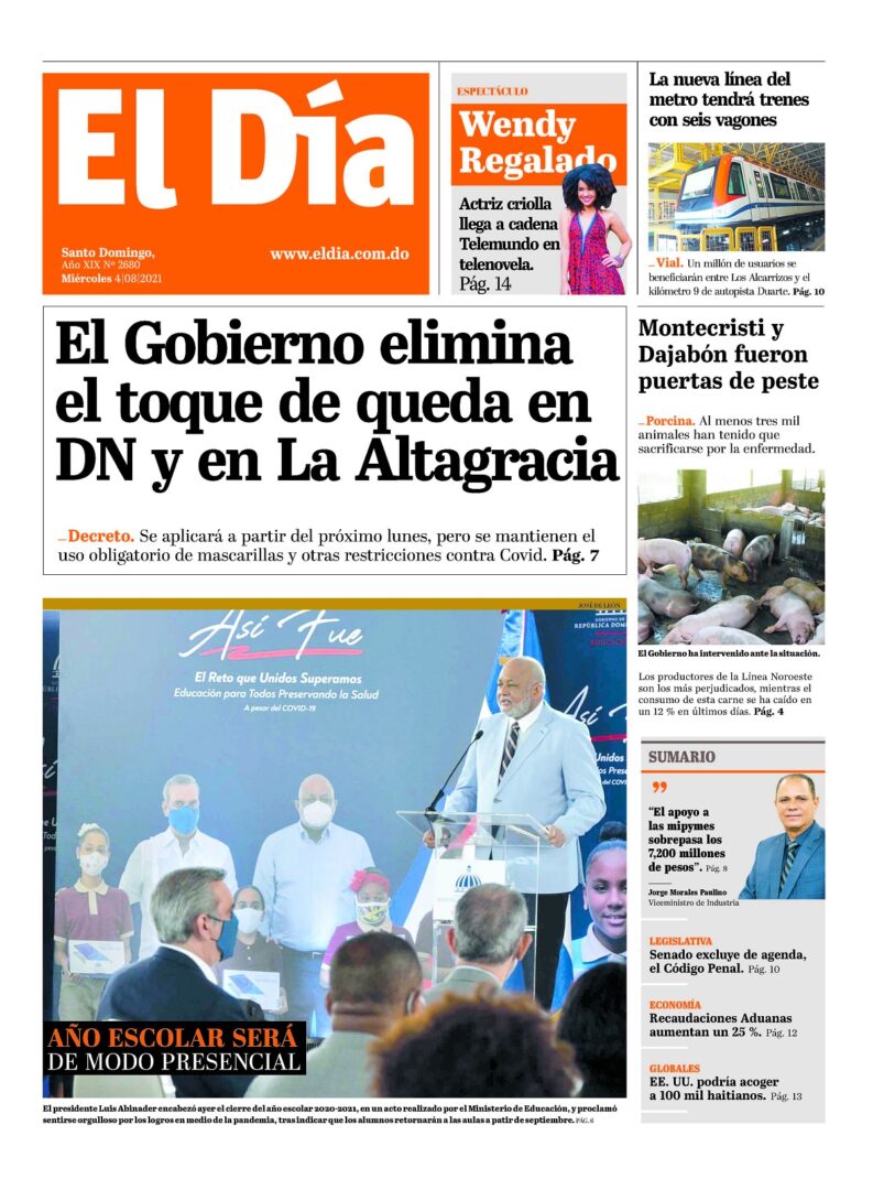Portada Periódico El Día, Miércoles 04 Agosto, 2021