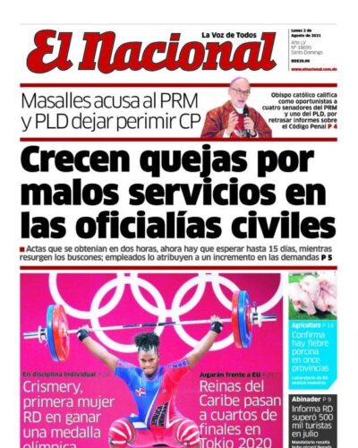 Portada Periódico El Nacional, Lunes 02 Agosto, 2021