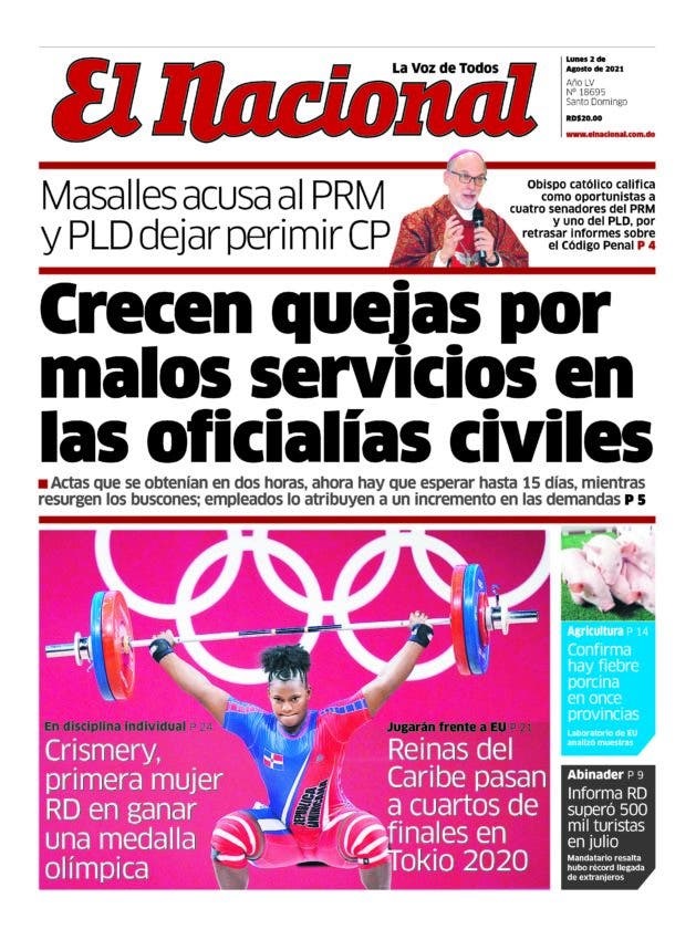 Portada Periódico El Nacional, Lunes 02 Agosto, 2021