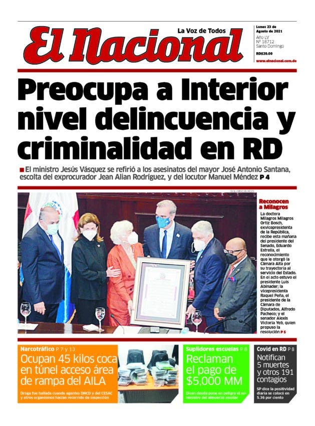 Portada Periódico El Nacional, Lunes 23 Agosto, 2021