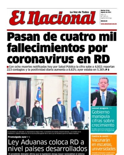 Portada Periódico El Nacional, Martes 24 Agosto, 2021
