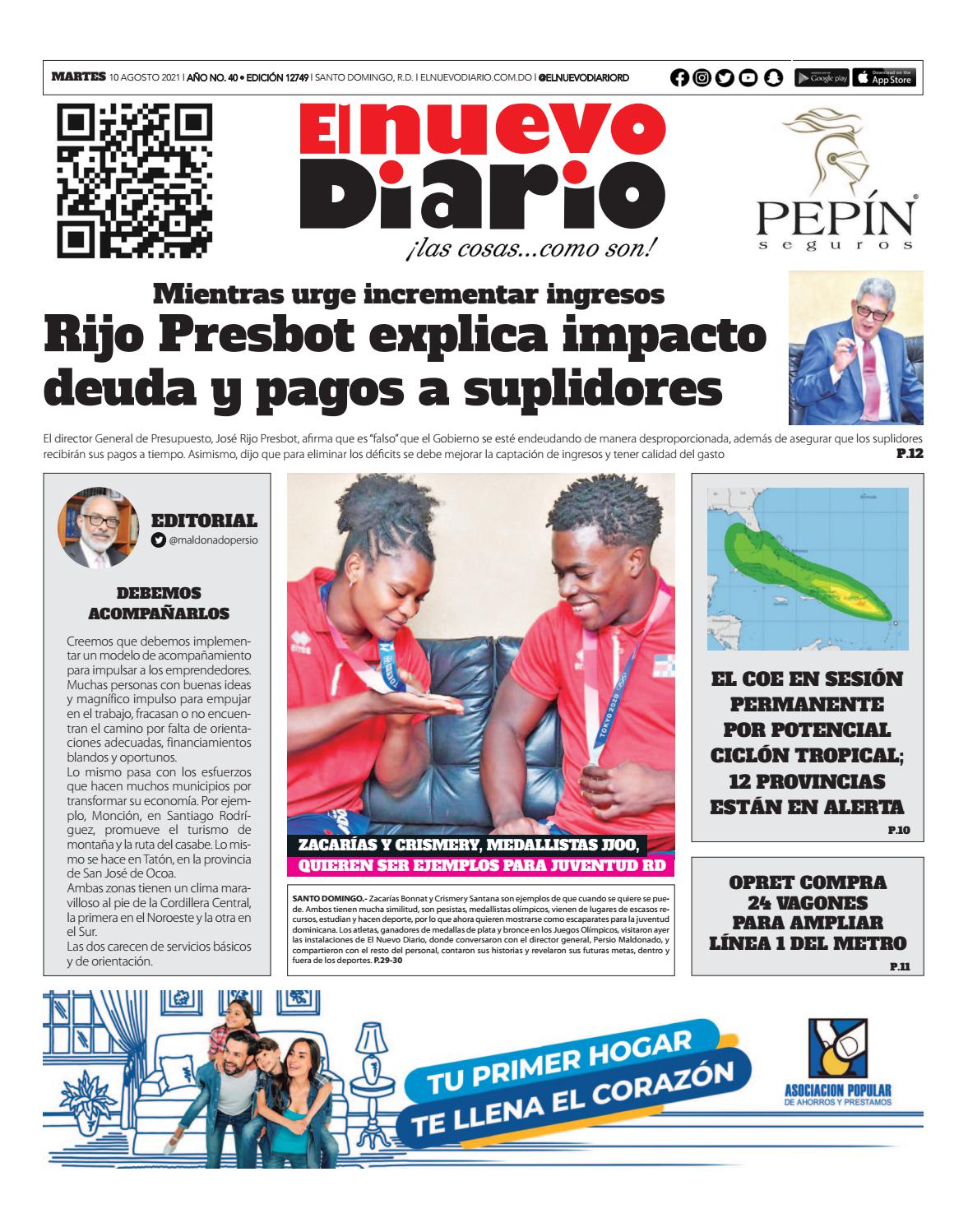 Portada Periódico El Nuevo Diario, Martes 10 Agosto, 2021