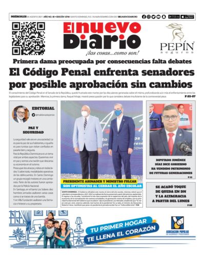 Portada Periódico El Nuevo Diario, Miércoles 04 Agosto, 2021