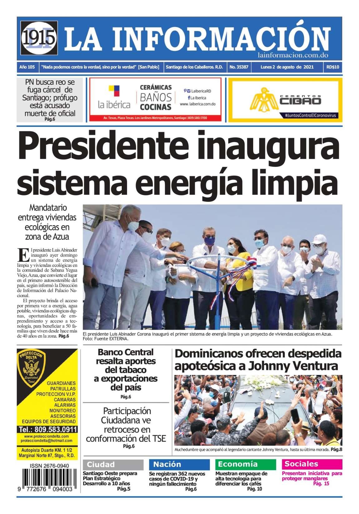 Portada Periódico La Información, Lunes 02 Agosto, 2021