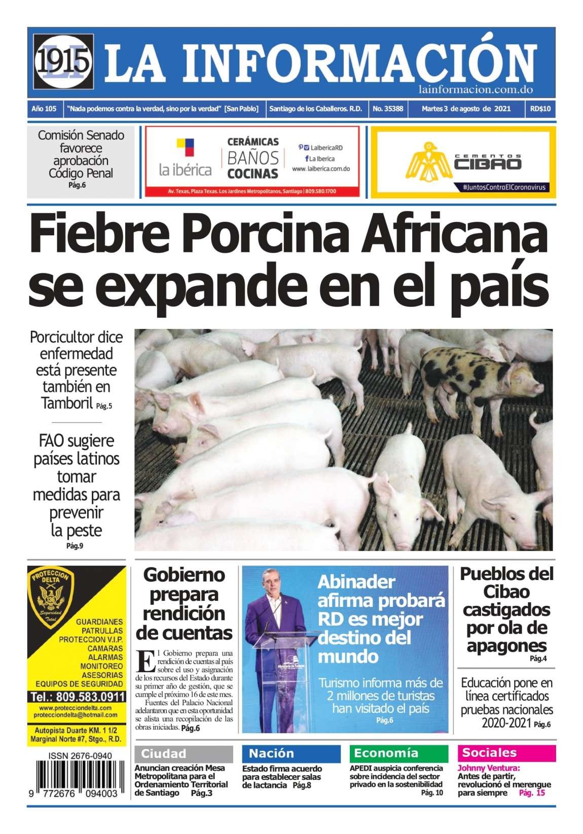 Portada Periódico La Información, Martes 03 Agosto, 2021
