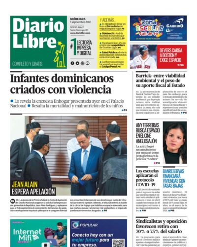 Portada Periódico Diario Libre, Miércoles 01 Septiembre, 2021