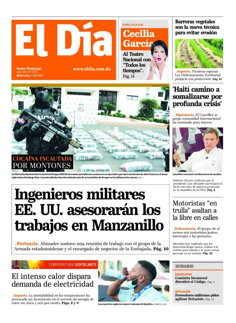 Portada Periódico El Día, Miércoles 01 Septiembre, 2021