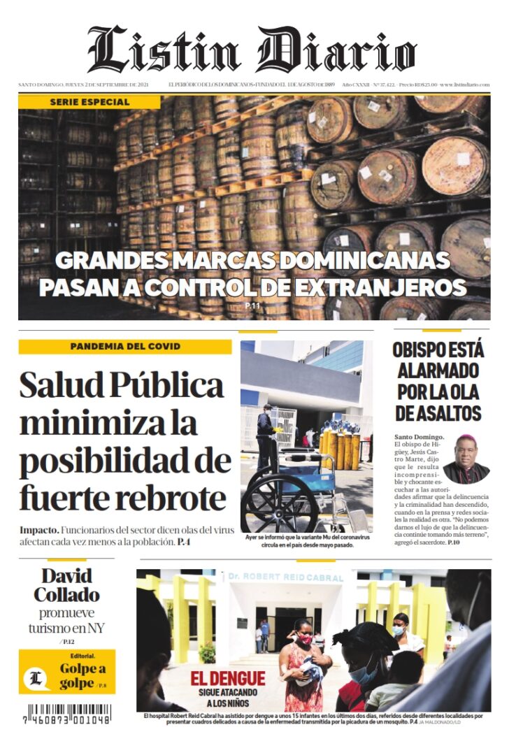Portada Periódico Listín Diario, Jueves 02 Septiembre, 2021