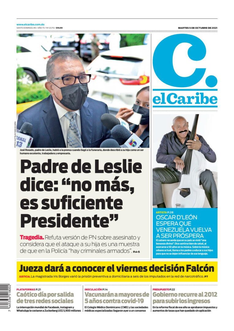 Portada Periódico El Caribe, Martes 05 Octubre, 2021