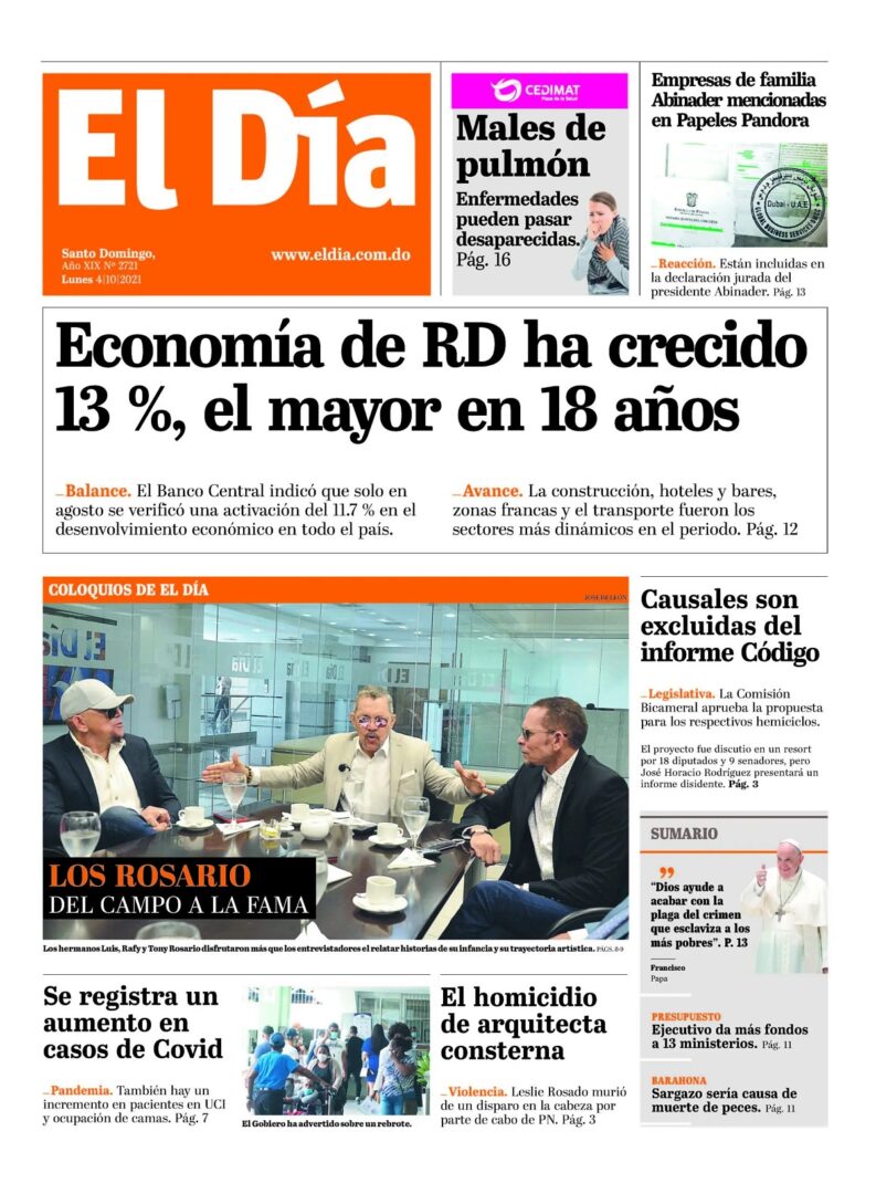 Portada Periódico El Día, Lunes 04 Octubre, 2021