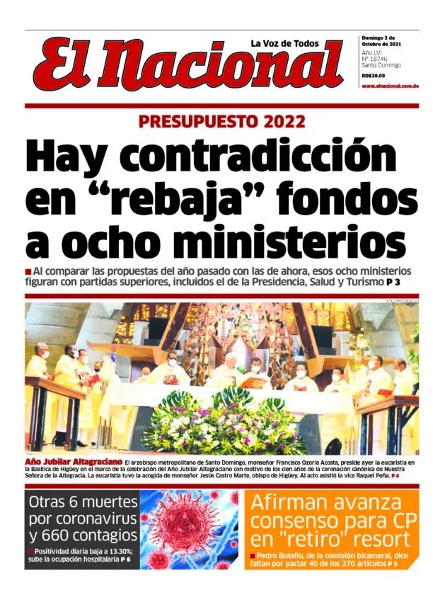 Portada Periódico El Nacional, Domingo 03 Octubre, 2021