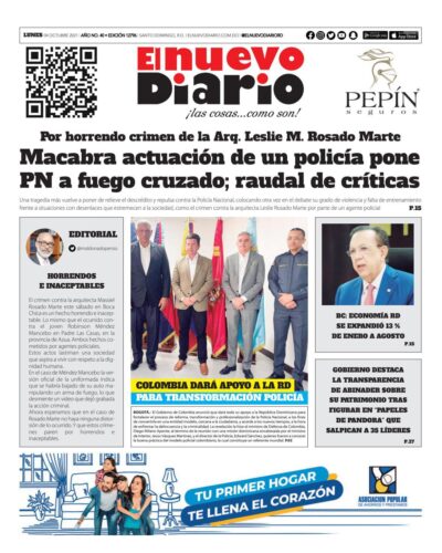 Portada Periódico El Nuevo Diario, Lunes 04 Octubre, 2021