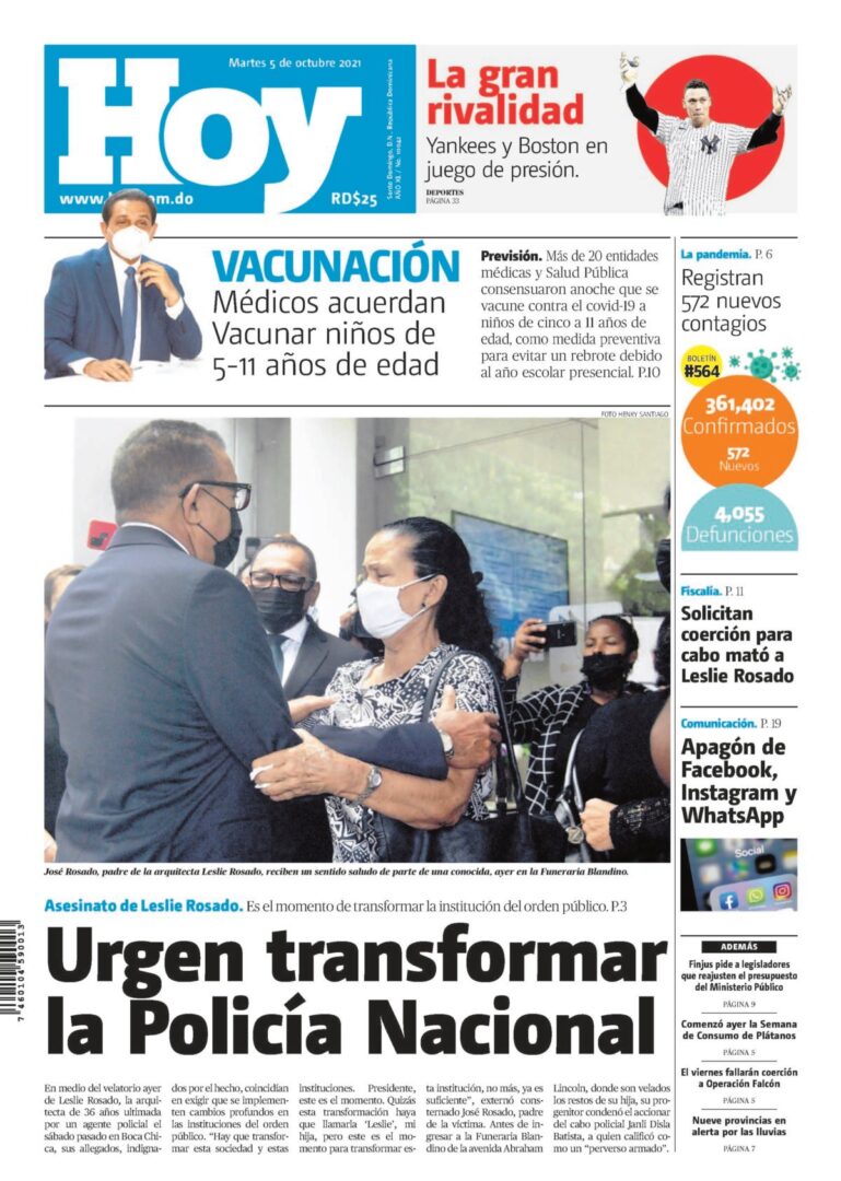 Portada Periódico Hoy, Martes 05 Octubre, 2021