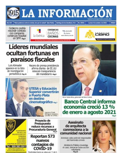 Portada Periódico La Información, Lunes 04 Octubre, 2021
