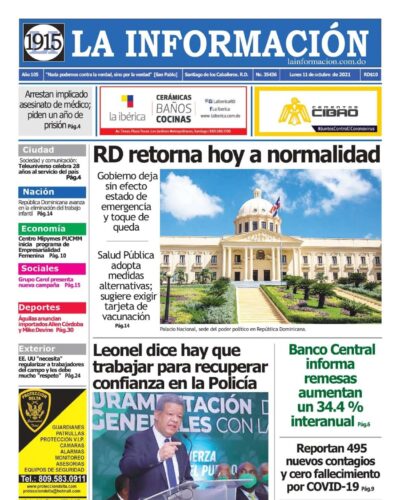 Portada Periódico La Información, Lunes 11 Octubre, 2021