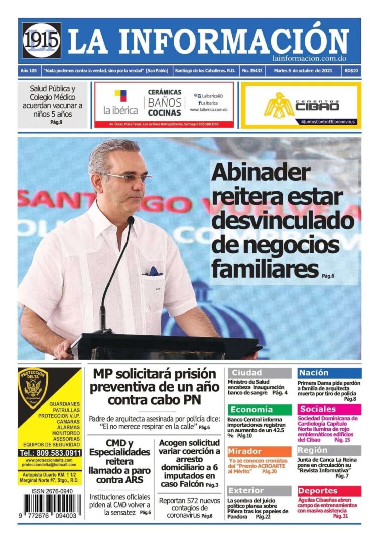 Portada Periódico La Información, Martes 05 Octubre, 2021