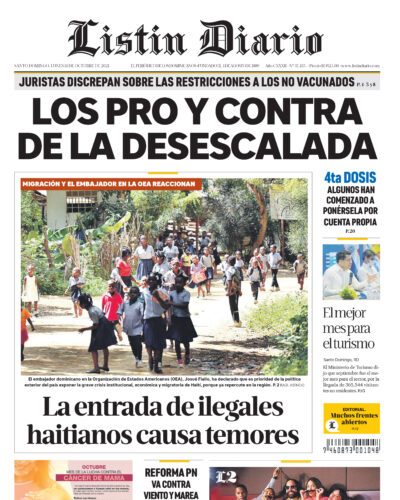 Portada Periódico Listín Diario, Lunes 11 Octubre, 2021
