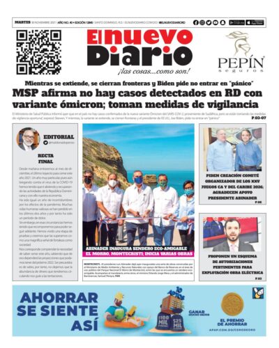 Portada Periódico El Nuevo Diario, Martes 30 Noviembre, 2021